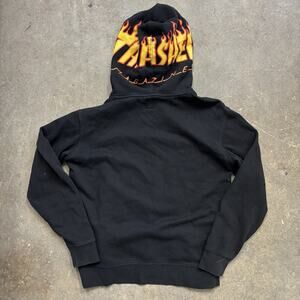 Vintage Thrasher Vans Hoodie Size Small Black Flame Pullover Skate Sweatshirt